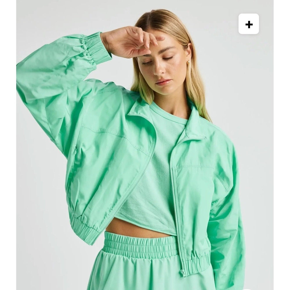 Year Of Ours YOS Windbreaker Cropped Lucite Mint Green S Zip Crop‎ Jacket $128